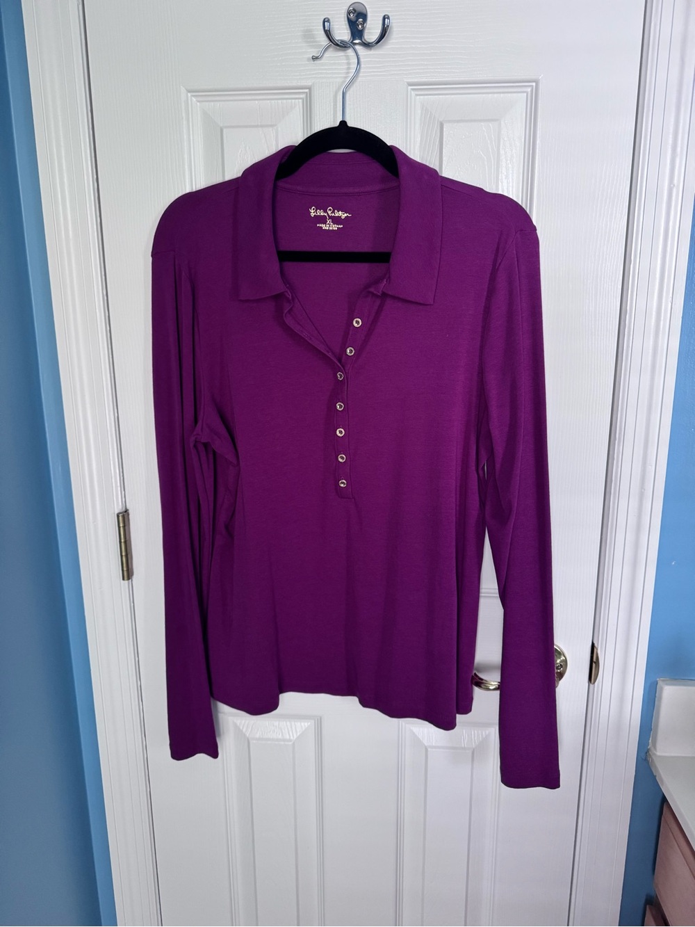 Lilly Pulitzer Plum Button-Front Long Sleeve Polo
